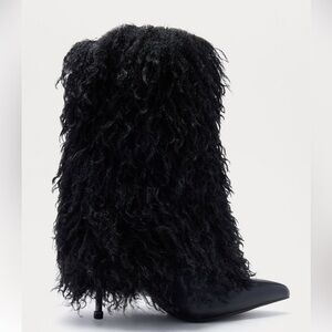 Fashion Nova Black Fur Heeled Boots